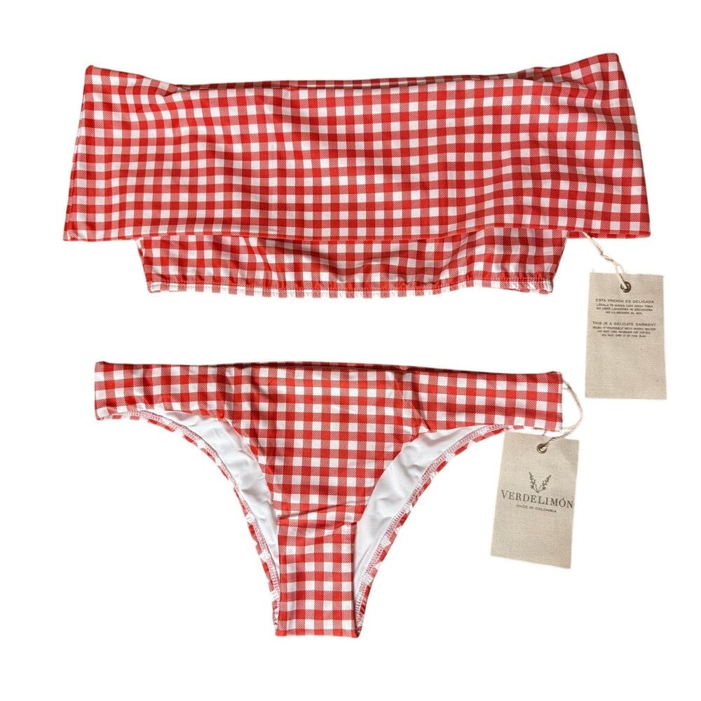 Verdelimon Santa Cruz Off-The-Soulder Top/ Low Rise Bottom Bikini Set Size S